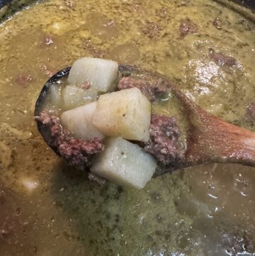close up of green picadillo to show texture