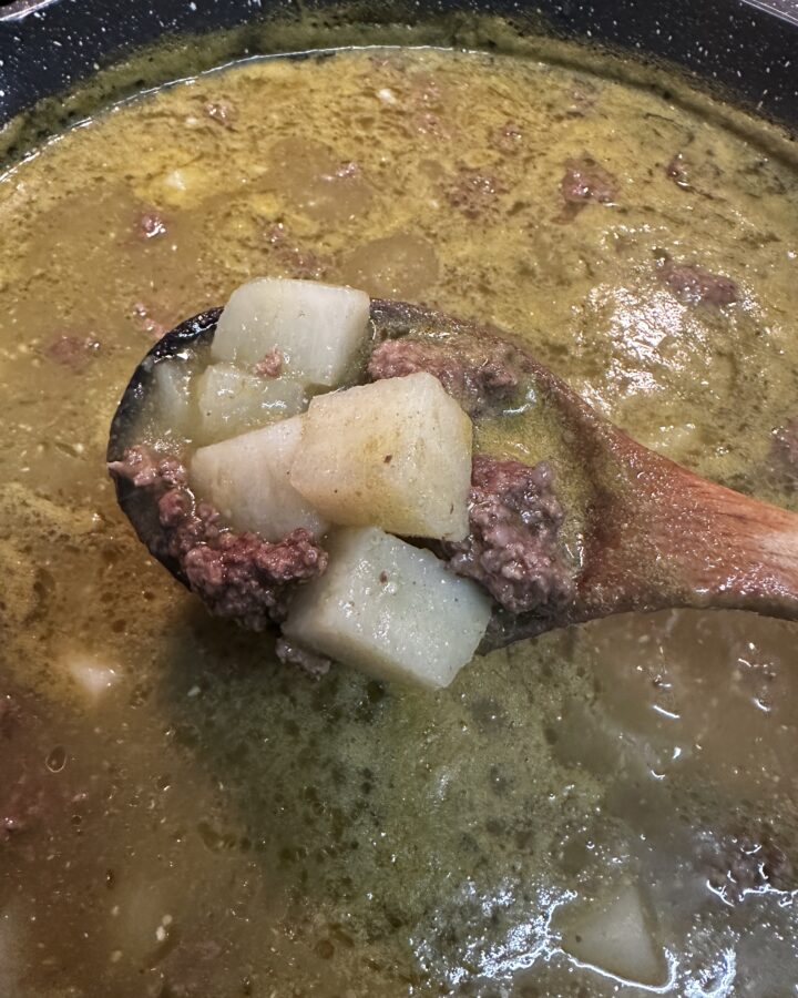 close up of green picadillo to show texture