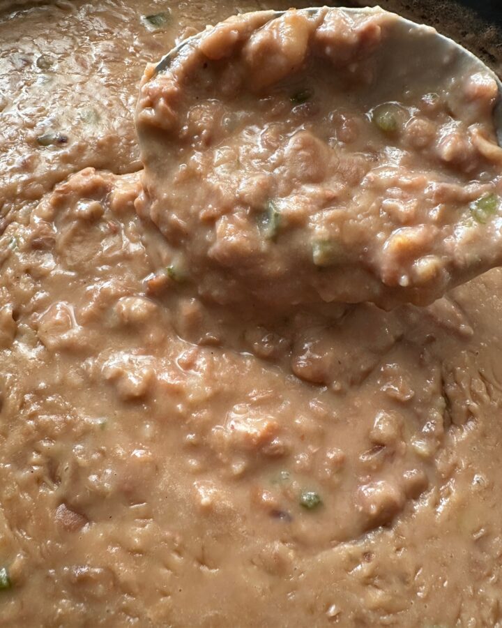 close up of finished product of refried beans